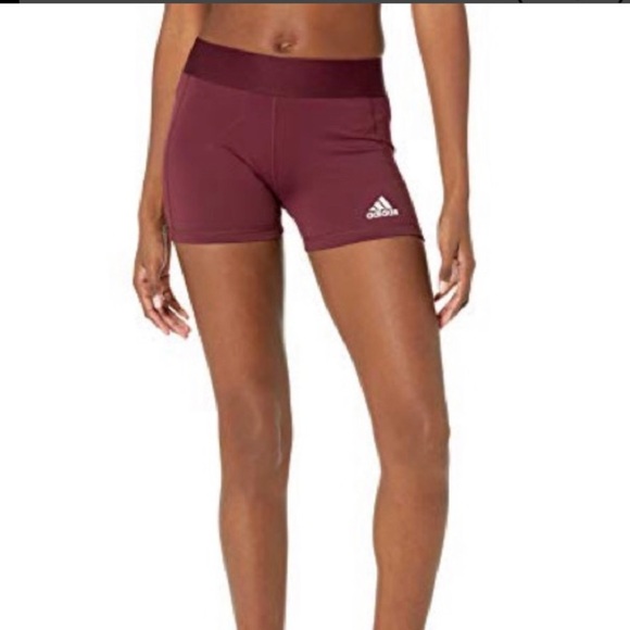 adidas Women s Alphaskin Volleyball 4 Inch Short Tights Team Maroon White L4 - Picture 1 of 6